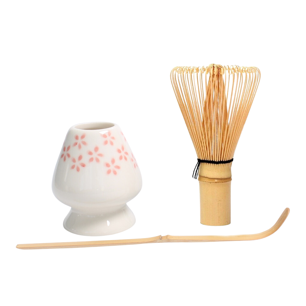 Traditional matcha whisk set floral